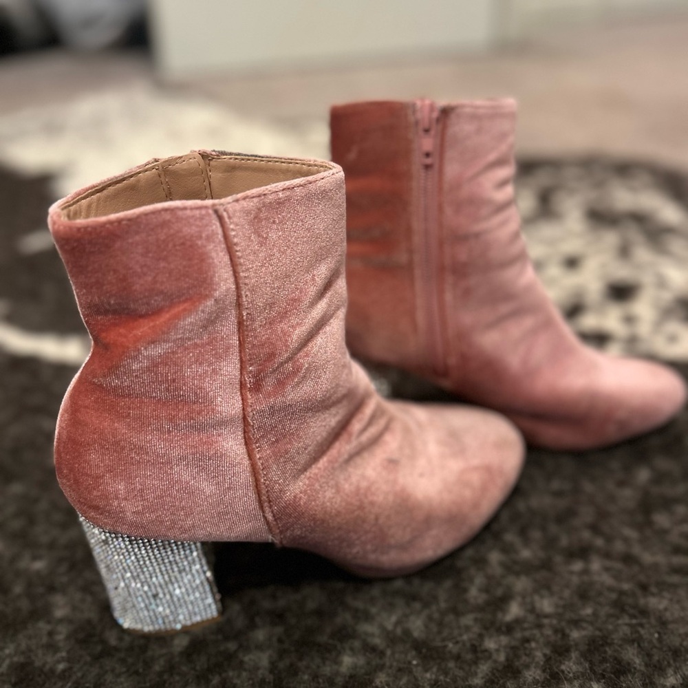 Charlotte Russe Pink Velvet and Rhinestone Booties